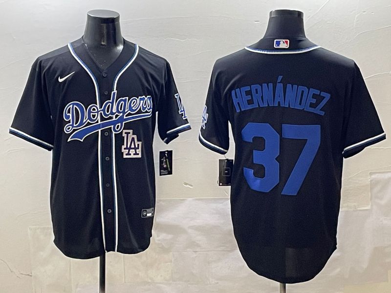 Men 2025 Los Angeles Dodgers #37 Hernandez Black Three generations Fashion Nike MLB Jersey style 4